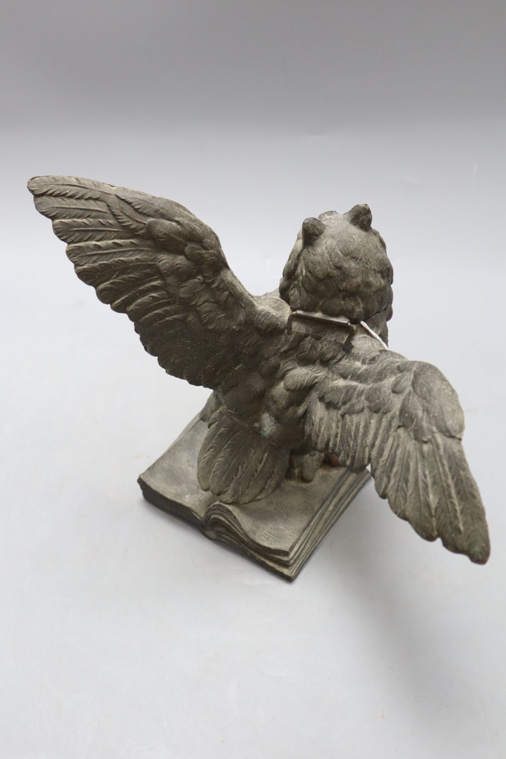 After Paul Engel. A spelter owl inkstand, signed